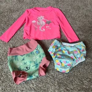 Girls Swimsuit Bundle - Rash guard and 2 swim diapers size 24 months